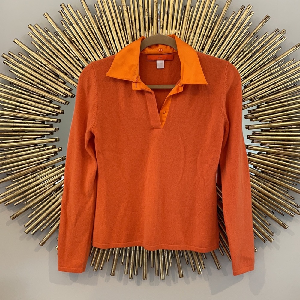 Vivre Orange Cashmere Collared Long Sleeve Top